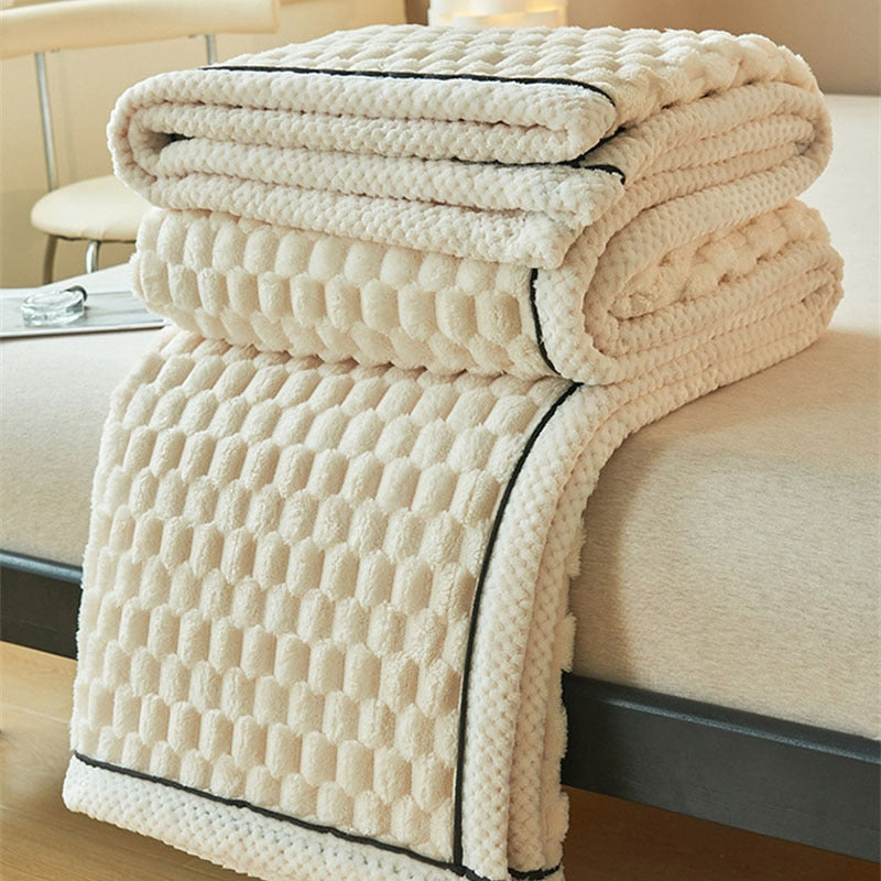 Luxurious ultra soft flannel fleece blanket, folded and displayed, perfect for cozy home decor accents.