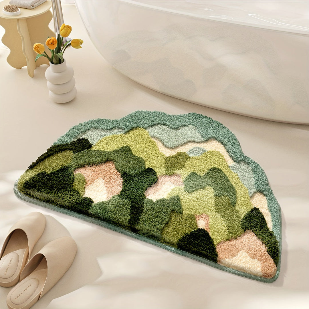 Plush floral bath mat with non-slip backing, provides soft comfort & stylish decor.