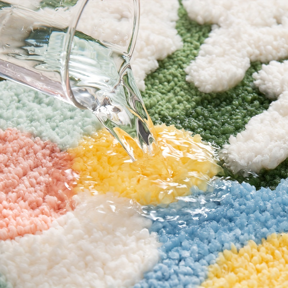 Absorbent bath mat featuring a beautiful floral pattern, a cozy bathroom essential.