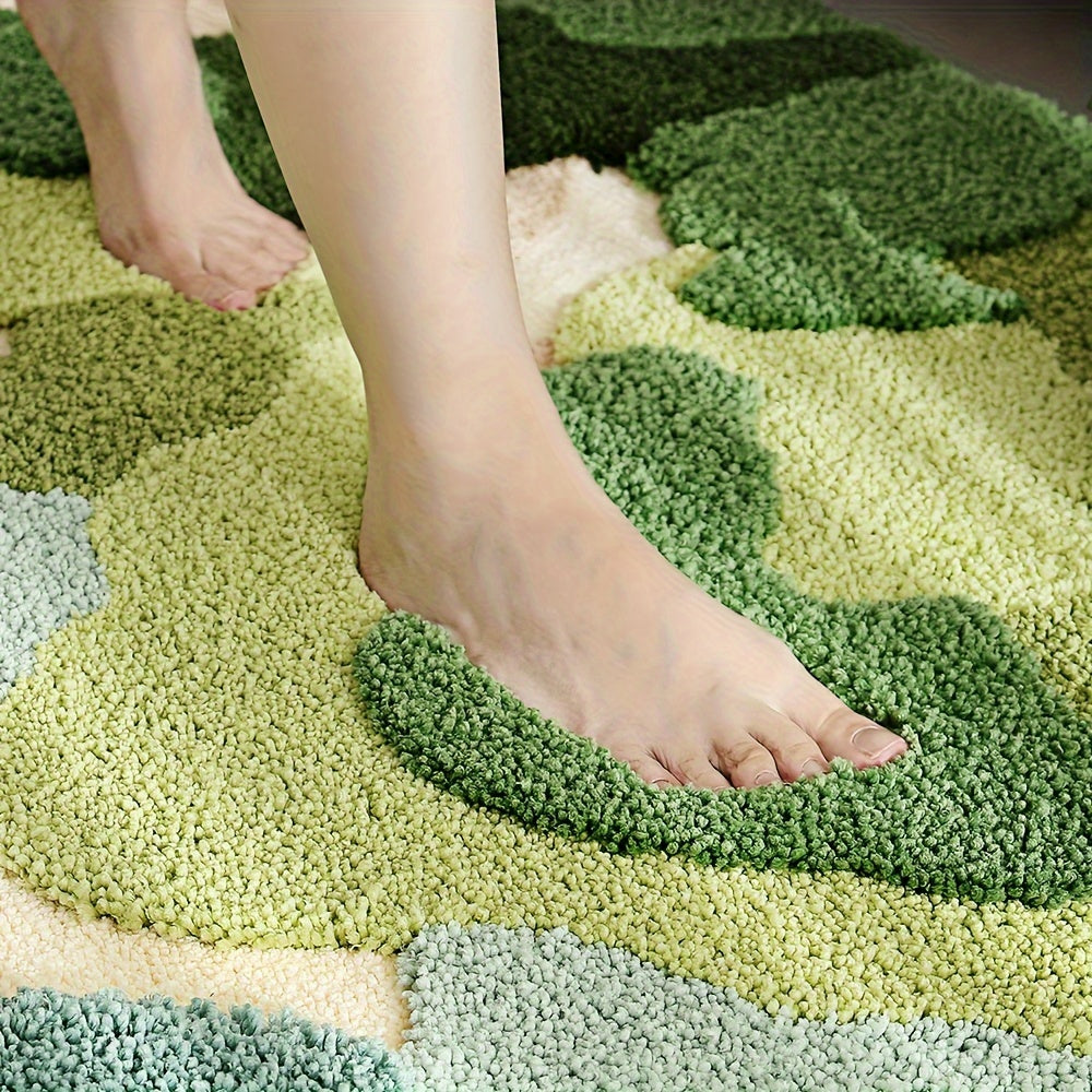 Elegant floral bath mat, absorbent, soft, and non-slip; a perfect home textile.