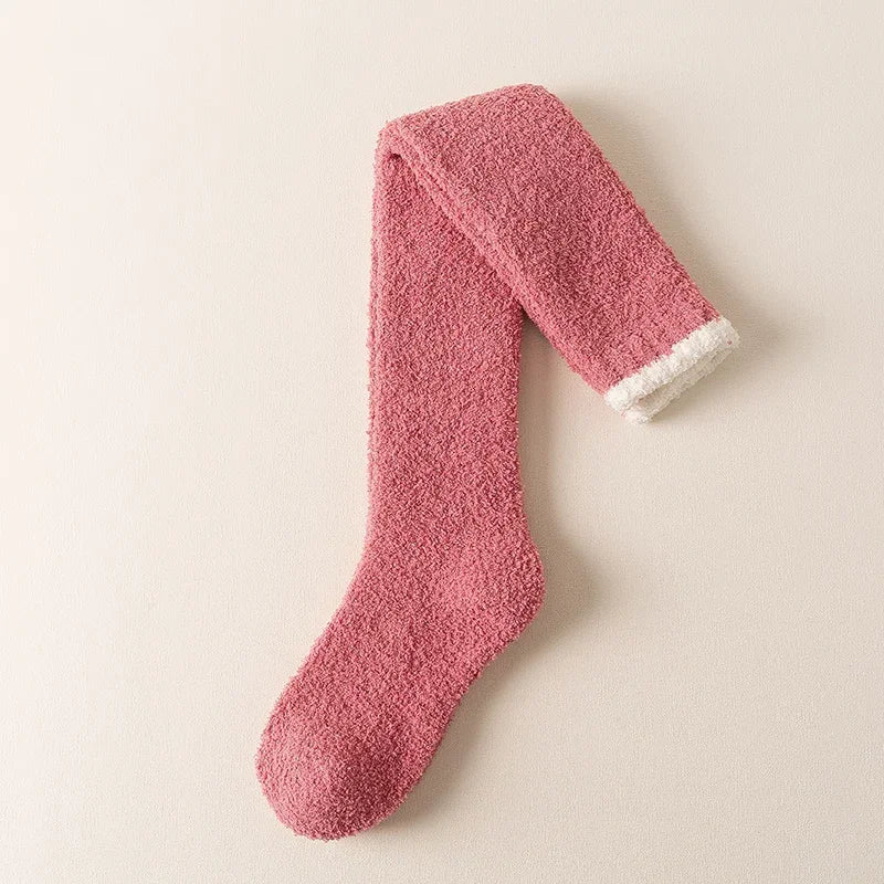 Ultra-soft fuzzy knee high socks for women, perfect for cozy warmth in winter.