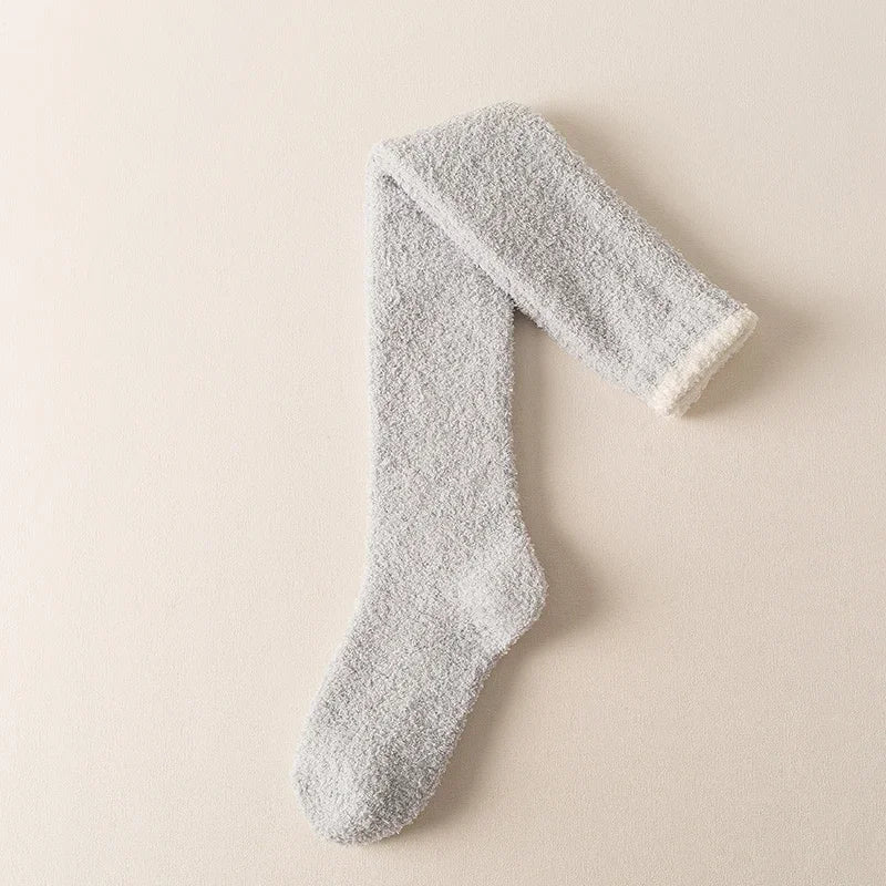 Knee high fuzzy socks for women, providing extended warmth and softness for fall & winter.
