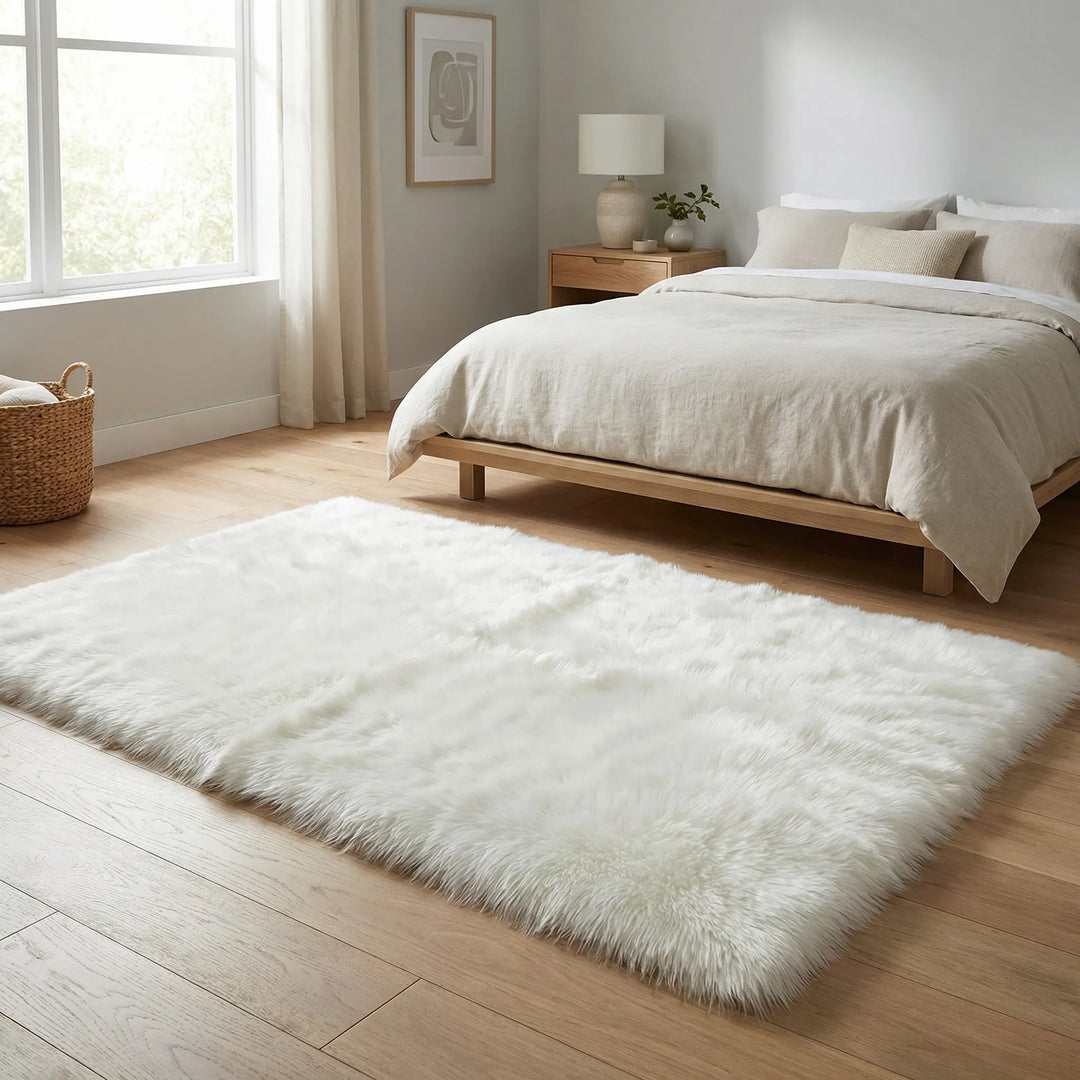 Ultra soft long pile bench runner, plush shag rug with wave design, non-slip & machine washable.