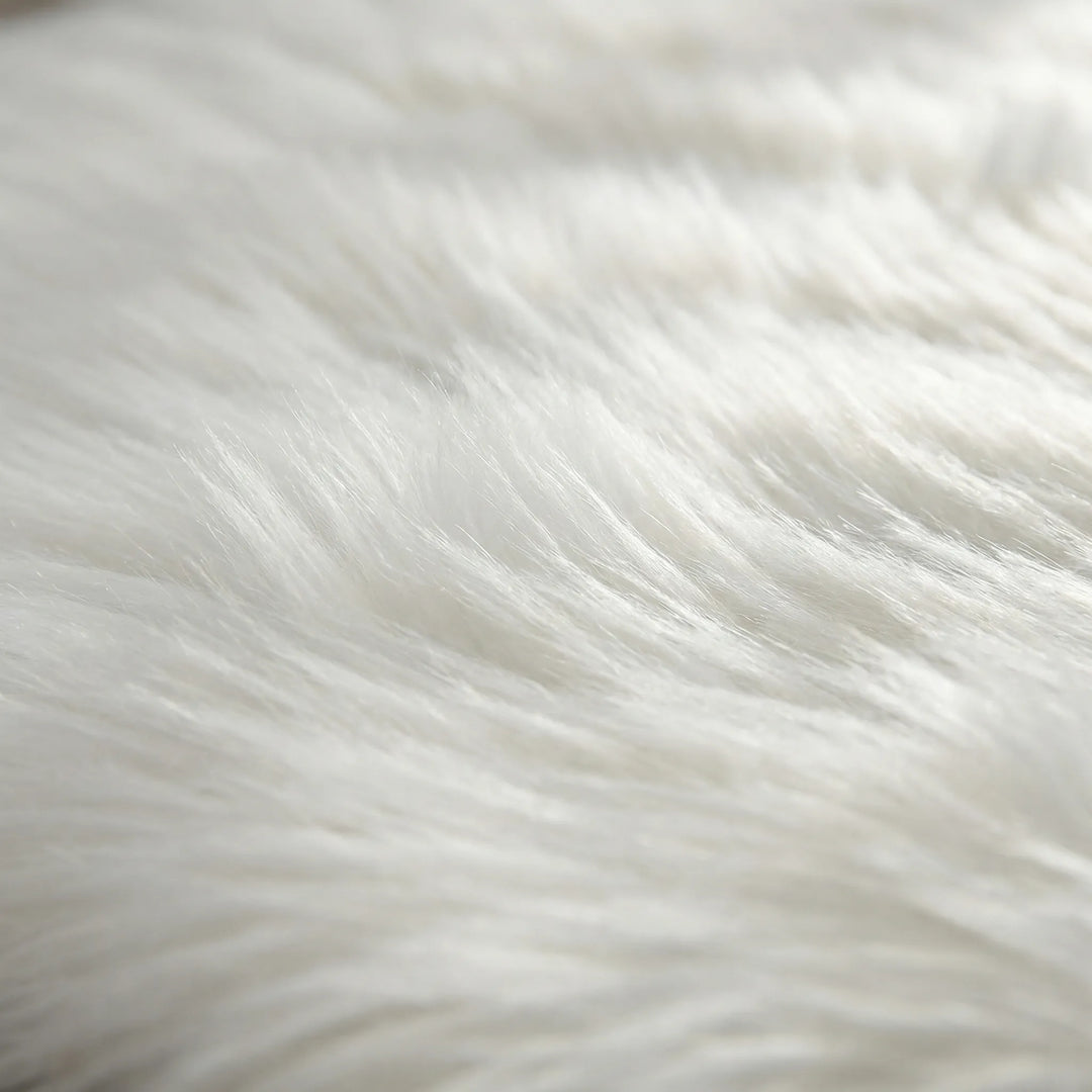 Plush white long pile area rug, ultra soft shag bench runner with elegant wave pattern, cozy home decor.