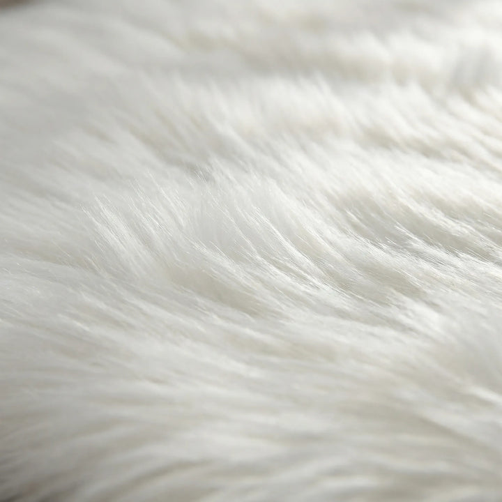 Plush white long pile area rug, ultra soft shag bench runner with elegant wave pattern, cozy home decor.