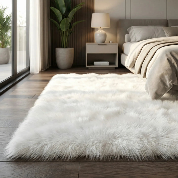 Machine washable gray floor mat, non-slip bench runner with ultra soft long pile shag for cozy seating.