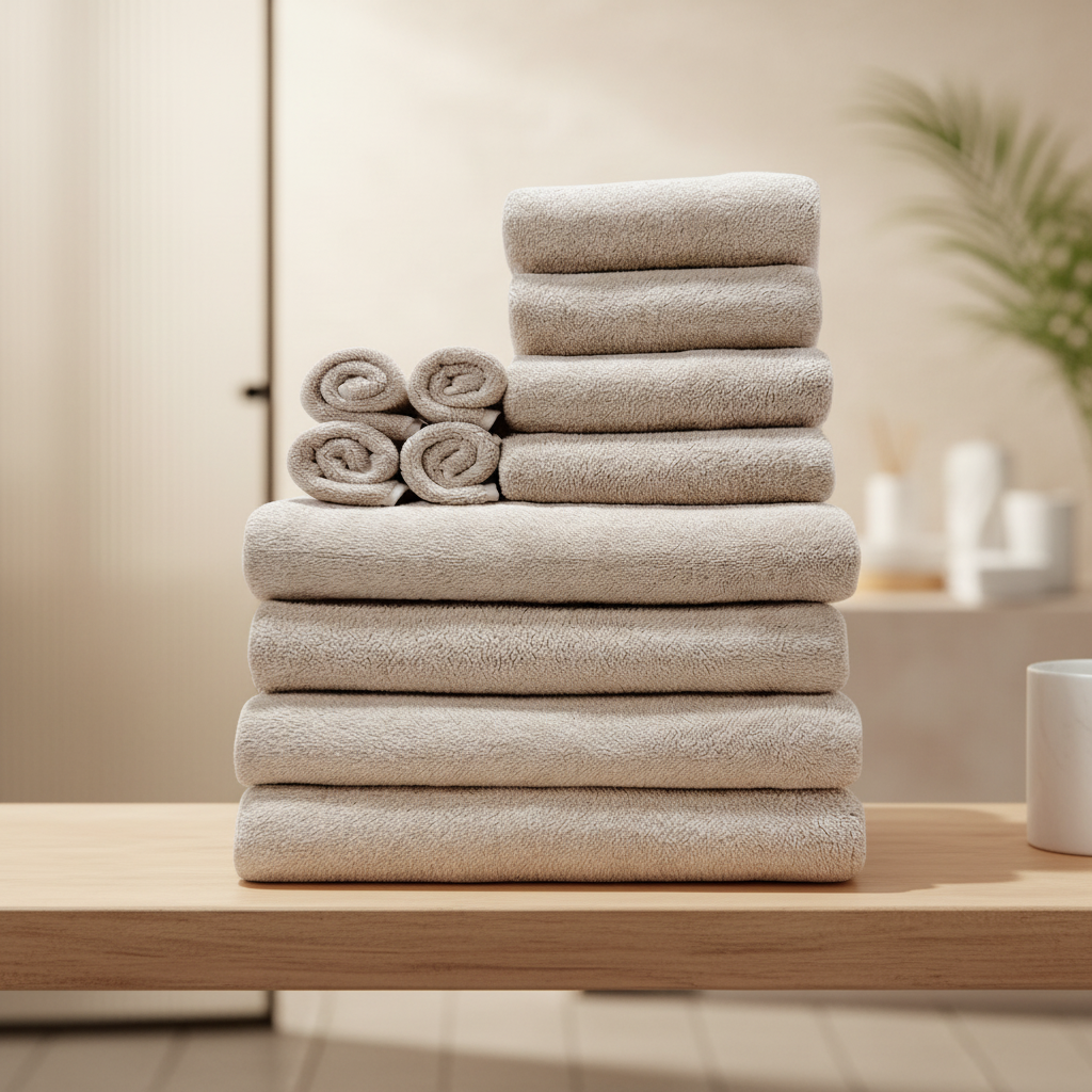 Ultra-soft microfiber bath towel set in cozy coral fleece, quick-drying & absorbent bathroom essentials