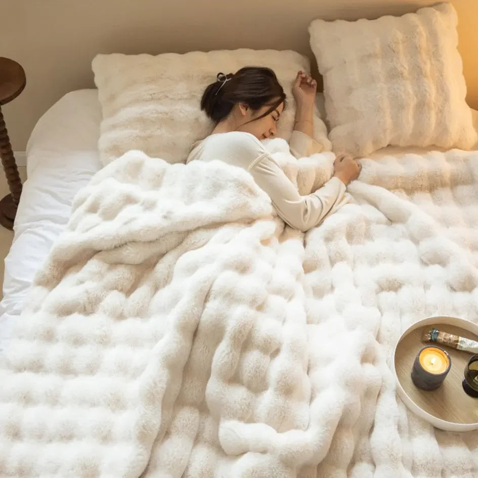 Plush cozy comfort blanket, a luxurious fleece throw and perfect gift idea for any home.