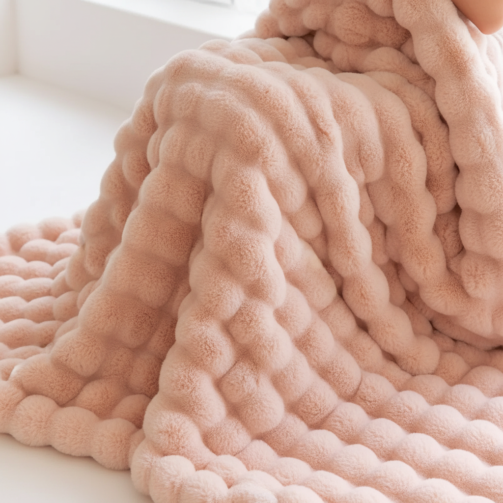 Plush throw blanket spread out, demonstrating its generous size for all-season cozy use and warmth.