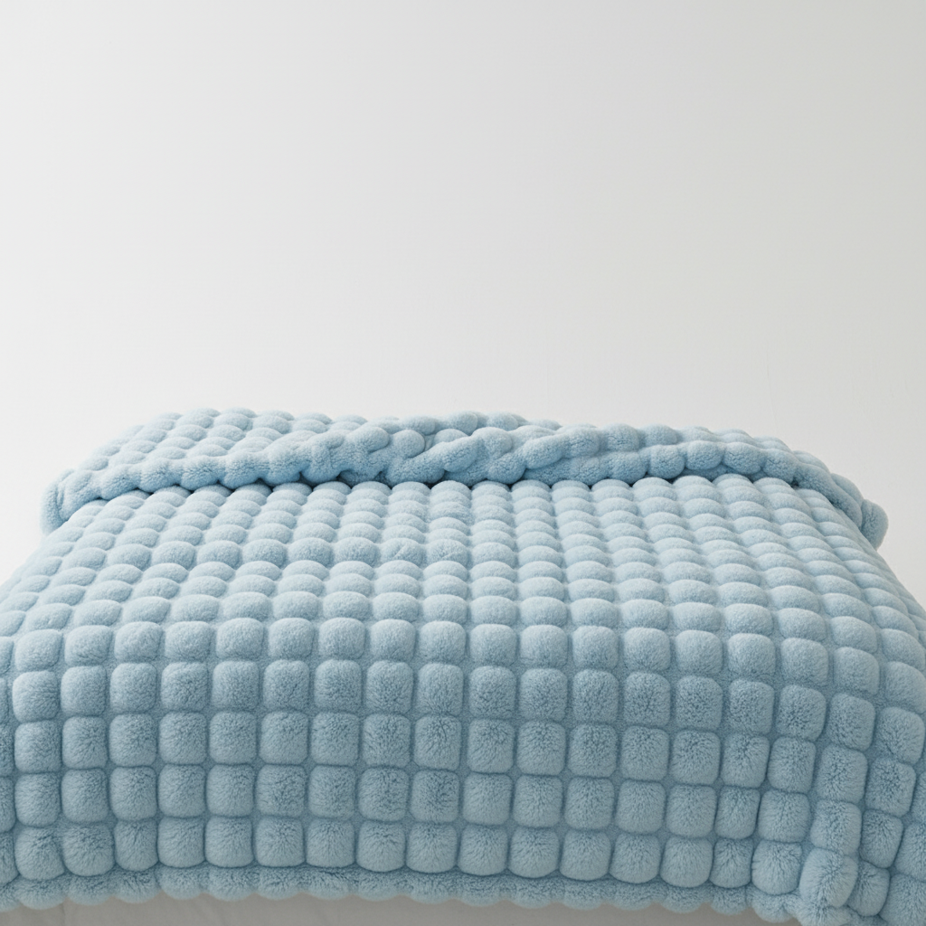 Ultra-soft plush blanket with a subtle texture, designed for maximum comfort and warmth as home decor.