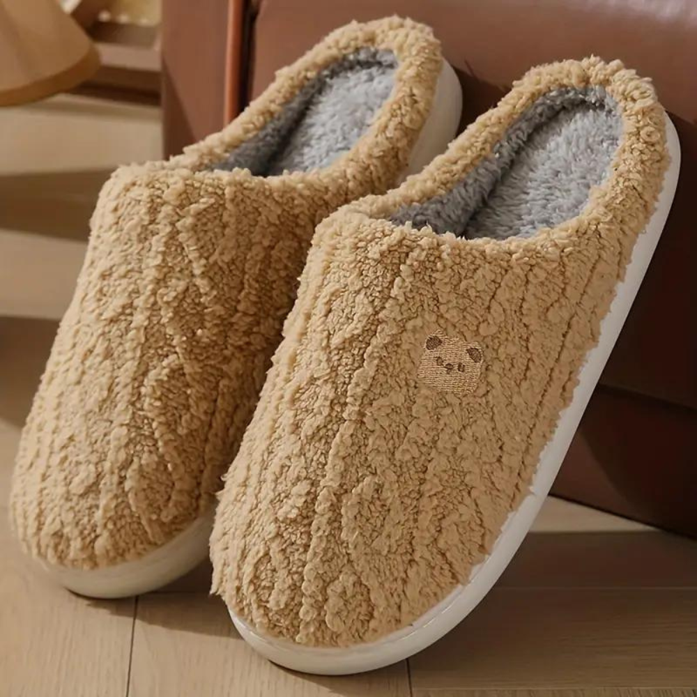 Cozy white women's plush slippers, ultra-soft house shoes for ultimate comfort. Perfect warm indoor footwear gift for her.