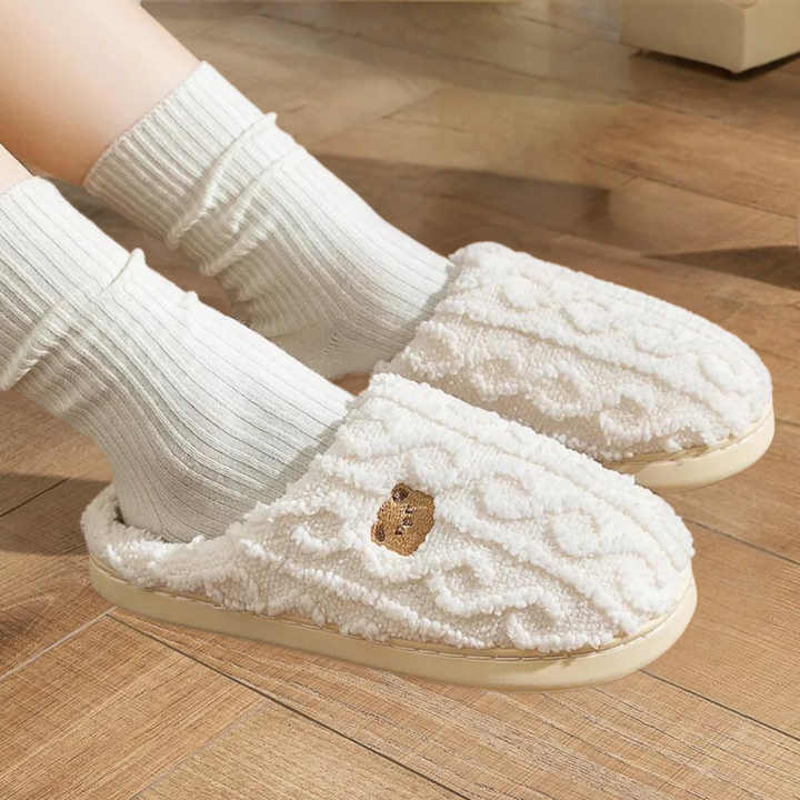 Warm coffee women's lounge slippers. Ultra-soft plush indoor footwear for ultimate comfort & home relaxation.