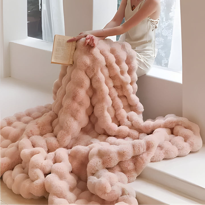 Ultra-soft rabbit faux fur throw blanket, perfect for winter warmth and cozy home decor.