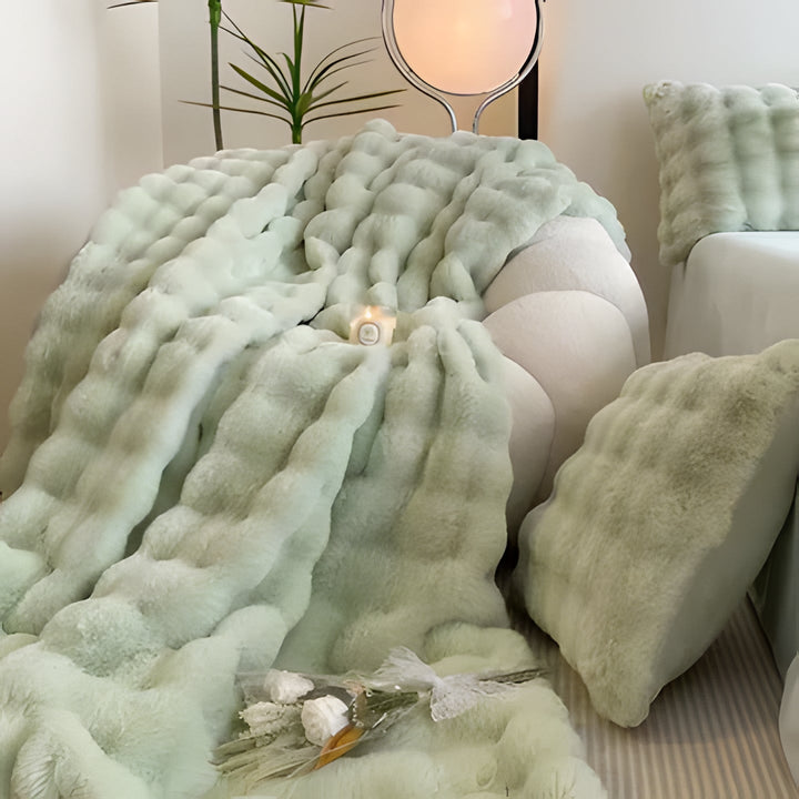 Winter warm rabbit faux fur throw blanket, providing a soft, cozy, and luxurious feel for your home.