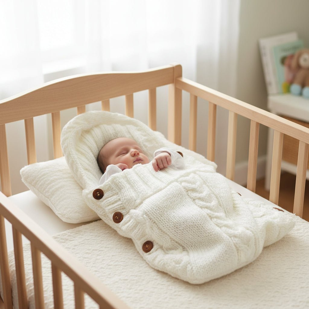 Ultra-Soft Swaddle Blanket in beige, perfect for newborn comfort. Cozy baby wrap, infant blanket for 0-6 months.