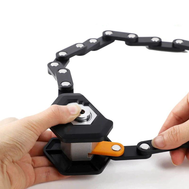 Foldable bicycle lock: compact & portable heavy duty anti-theft security for cyclists. Steel alloy.