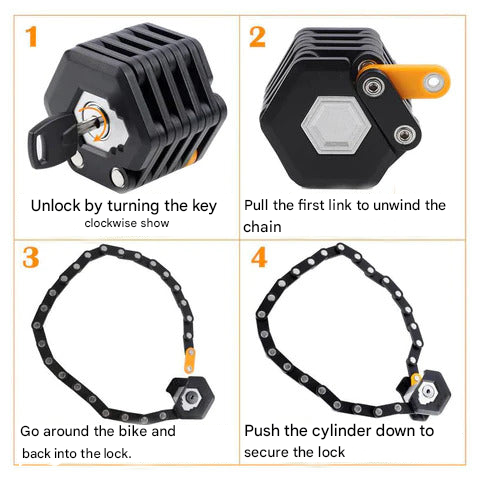 Secure your bike with this ultra strong anti-theft foldable bicycle lock. Heavy duty steel alloy for peace of mind.