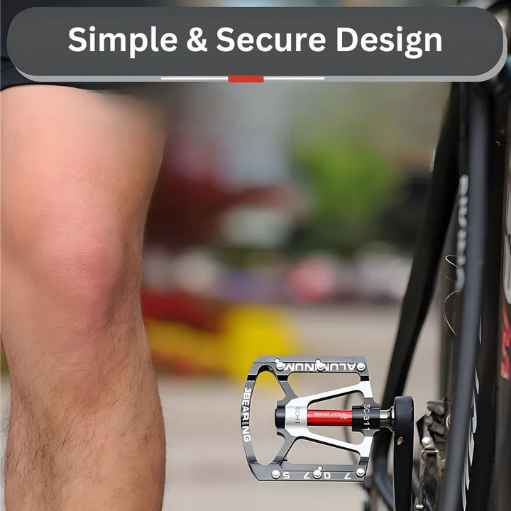 Close-up of anti-slip pins on a black TrailPro ultralight bicycle pedal, ensuring maximum grip.