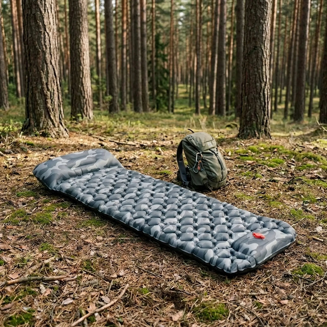 Ultralight backpacking sleeping pad for hikers, portable 3-season camping mat for outdoor adventures.