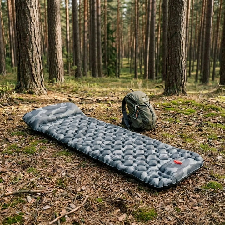 Ultralight backpacking sleeping pad for hikers, portable 3-season camping mat for outdoor adventures.