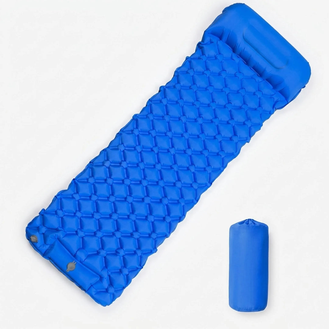 Unisex ultralight sleeping pad, essential camping gear with a convenient built-in foot pump for hikers.