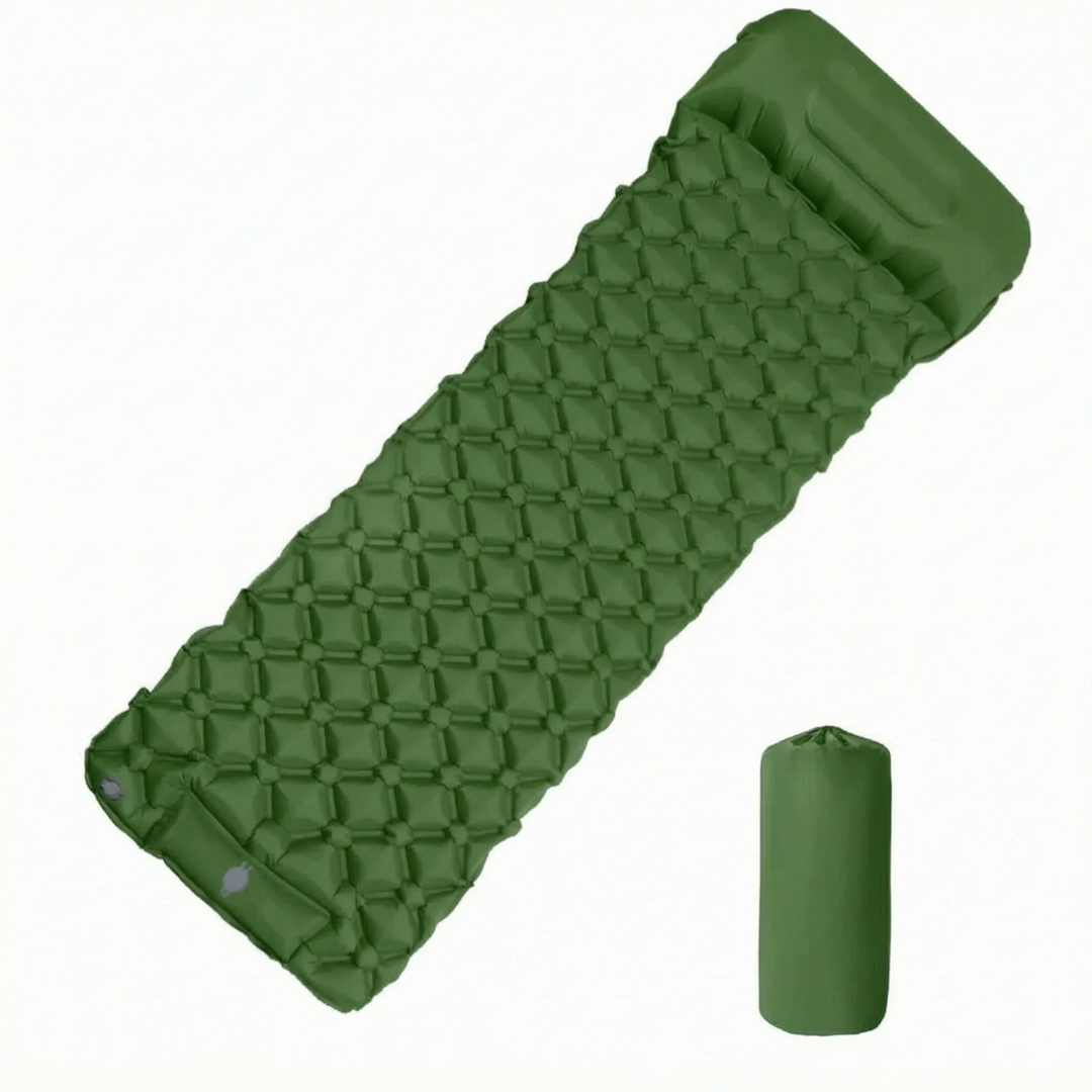 Comfortable ultralight sleeping pad for hiking & camping, includes an efficient built-in foot pump.