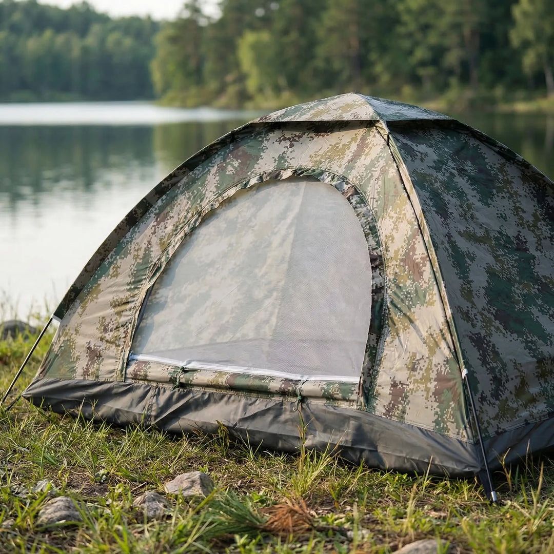 Ultralight dome tent for camping & hiking, set up in a scenic outdoor landscape, ready for 3-season backpacking.