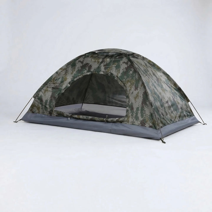 Hiker setting up an ultralight dome camping tent for a 3-season adventure, perfect portable outdoor shelter.