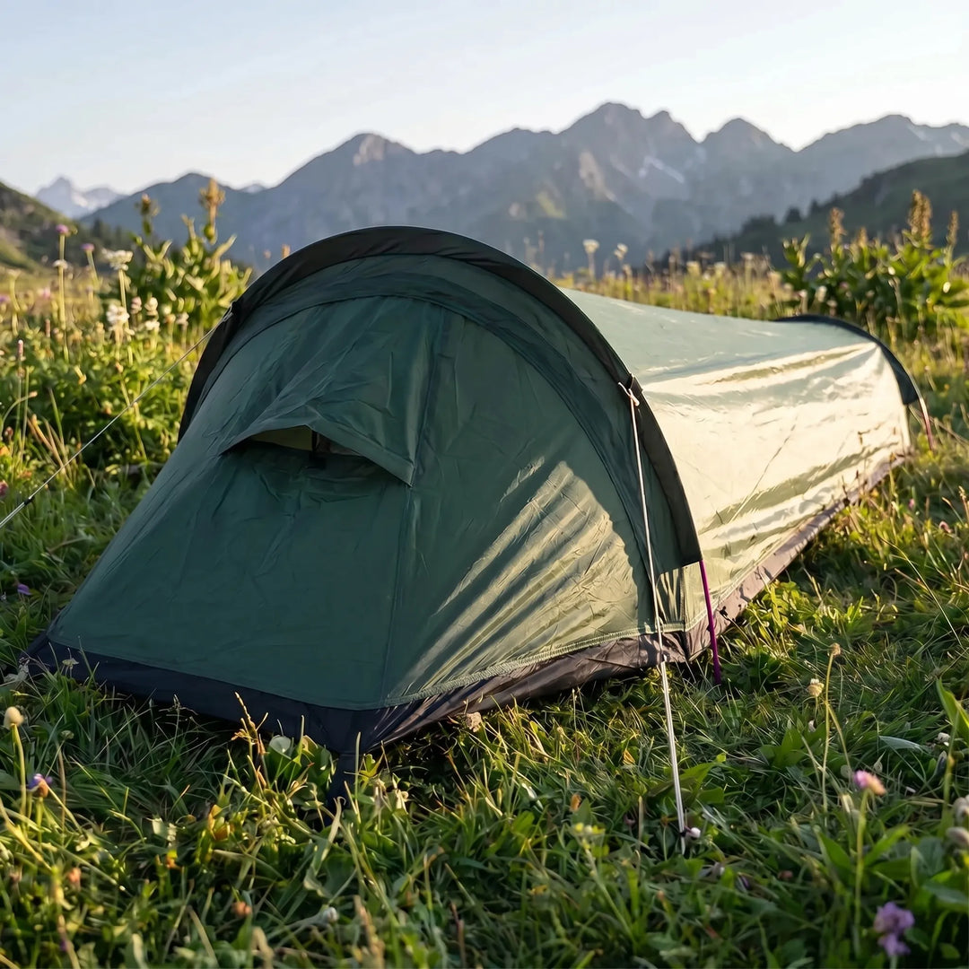 Ultralight solo backpacking tent pitched in a forest, perfect for 3-season hiking & camping adventures.