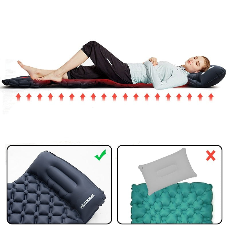 Portable waterproof sleeping pad, perfect for camping, hiking, and backpacking adventures.