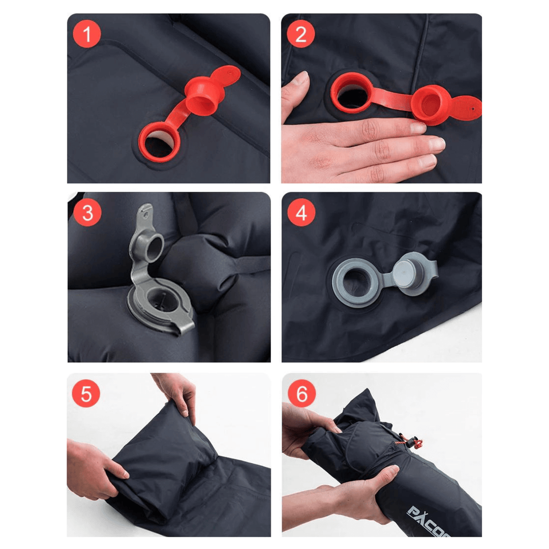 AirRest ultralight sleeping pad with built-in foot pump, ideal for hiking and camping trips.