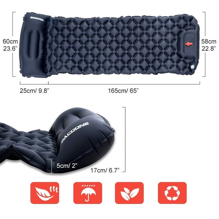 Comfortable waterproof camping sleeping pad, ultralight design with a convenient built-in pump.