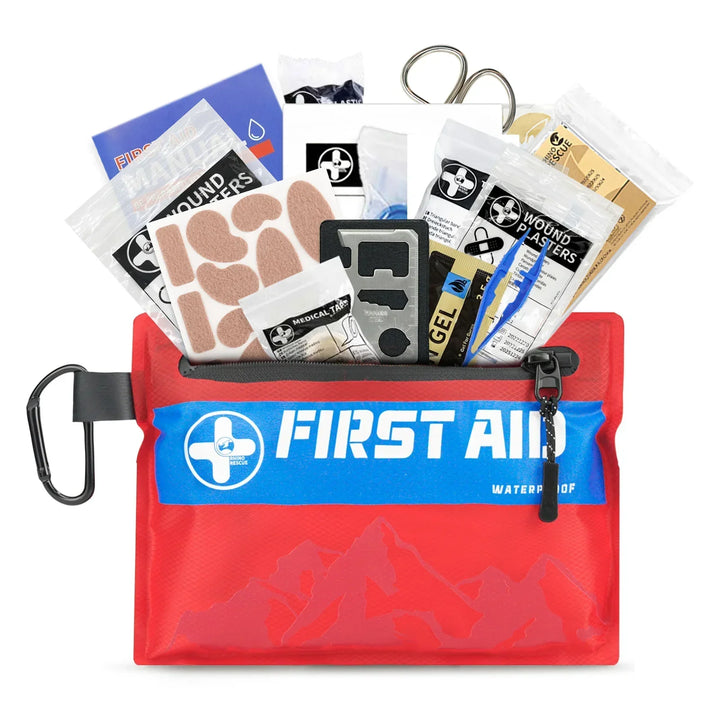 Ultralight waterproof first aid kit for hiking & camping. Essential outdoor emergency supplies.