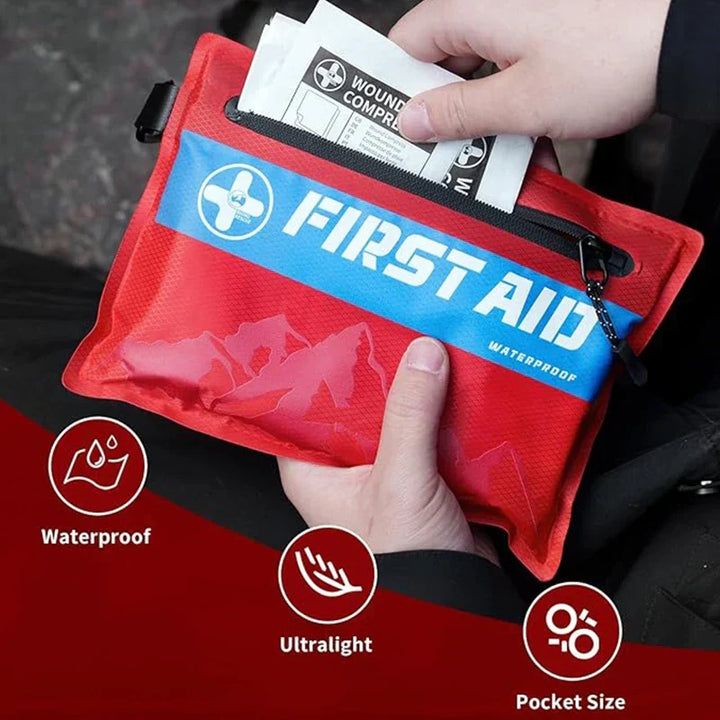 Portable ultralight waterproof first aid kit. Compact design, perfect for backpacks & outdoor travel.