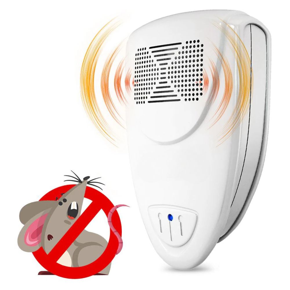 Compact ultrasonic mouse repellent, plugs into outlet for easy indoor pest control. Keeps home free from mice & bugs.
