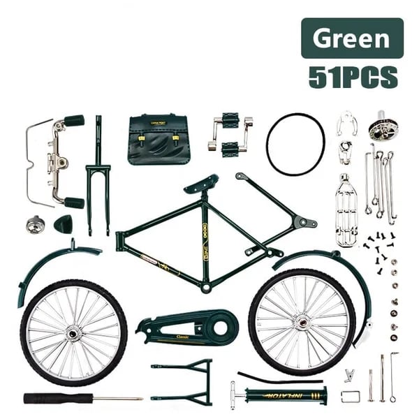 DIY Retro Bicycle Model Kit, unassembled pieces for a challenging 1:10 scale craft.