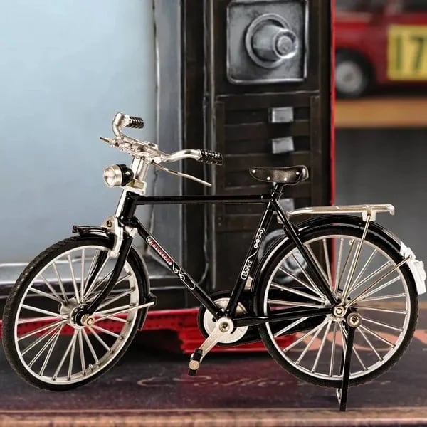Contents of Retro Bike Model DIY kit, pieces for a unique 1:10 scale vintage bicycle craft.
