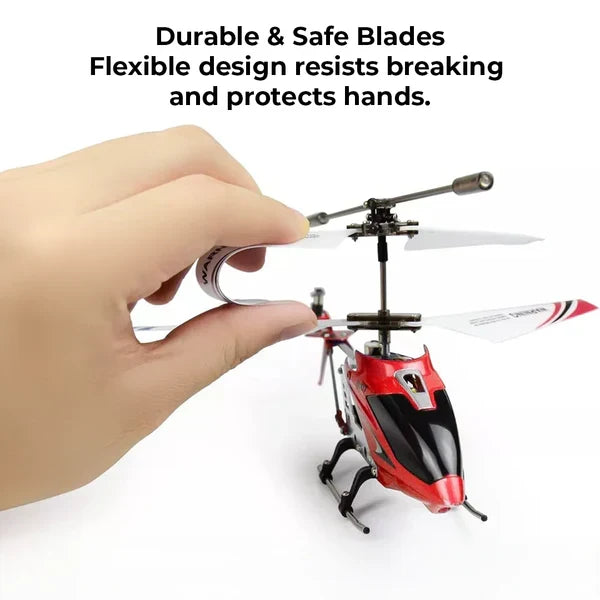 Kids and adults enjoying an unbreakable mini RC helicopter. Remote control flying toy with gyro for stable play.
