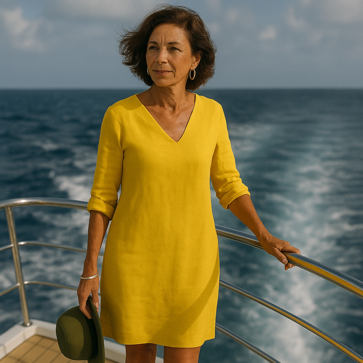 Women's unique summer dress with a flowy, comfortable design. Perfect midi for holiday outfits and elegant style.
