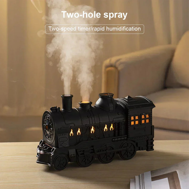 Home locomotive humidifier & air purifier, releasing fine mist. Improves air quality and diffuses essential oils.