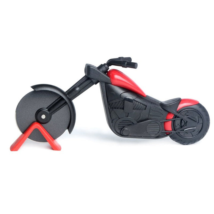 Cool motorcycle design pizza cutter. Essential stainless steel kitchen tool, great gift for enthusiasts.