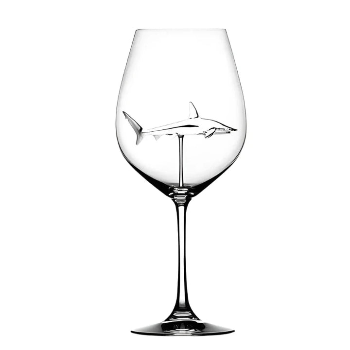 Handblown shark glass for drinks, a fun novelty gift or unique kitchenware item.