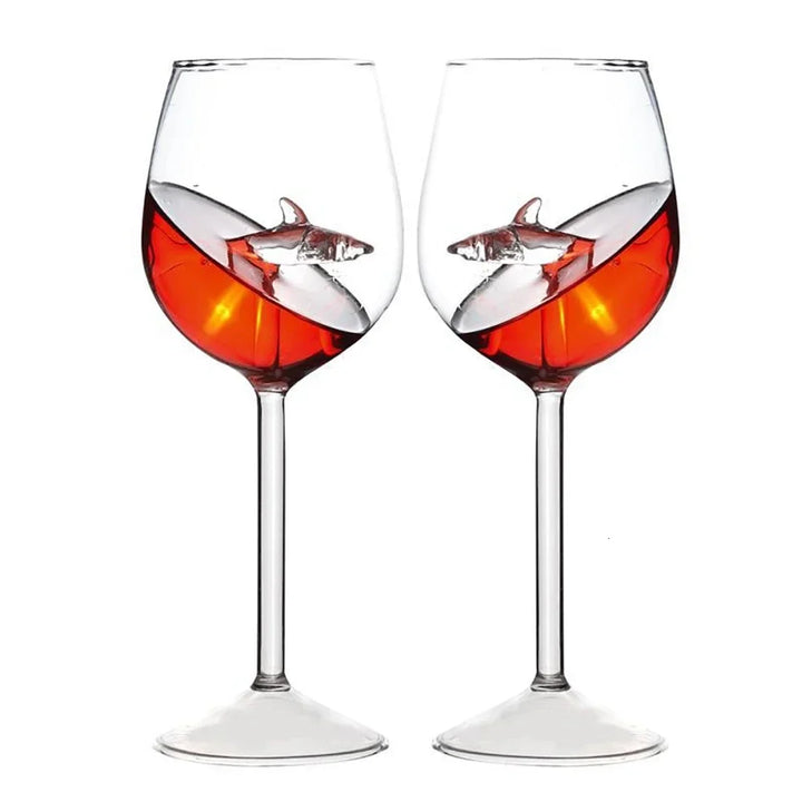 Novelty shark drinkware glass with intricate 3D shark inside, ideal for unique gifts.