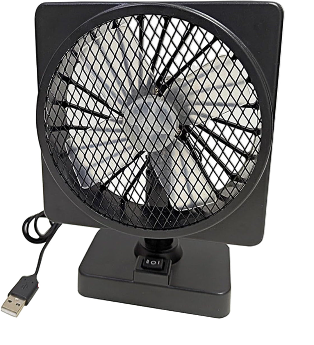 Black 12V USB auto fan with dual heads, designed for optimal cooling in a car