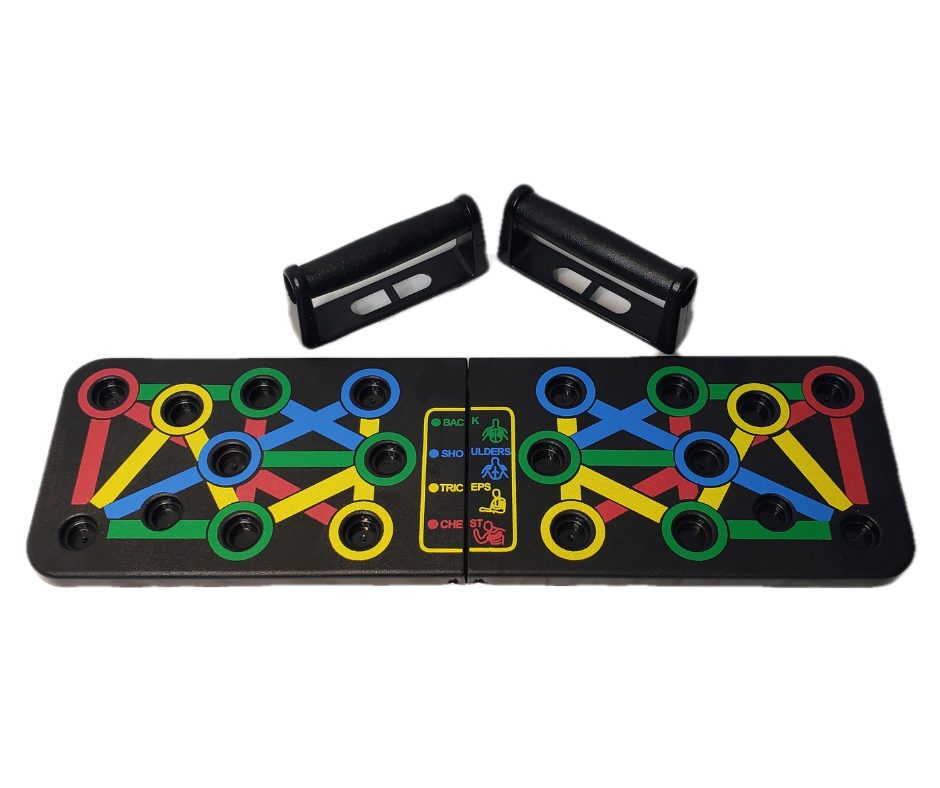 Portable 14-in-1 strength training push-up board for home workouts. Optimize chest, back, shoulder & triceps exercises. Unisex gym accessory.