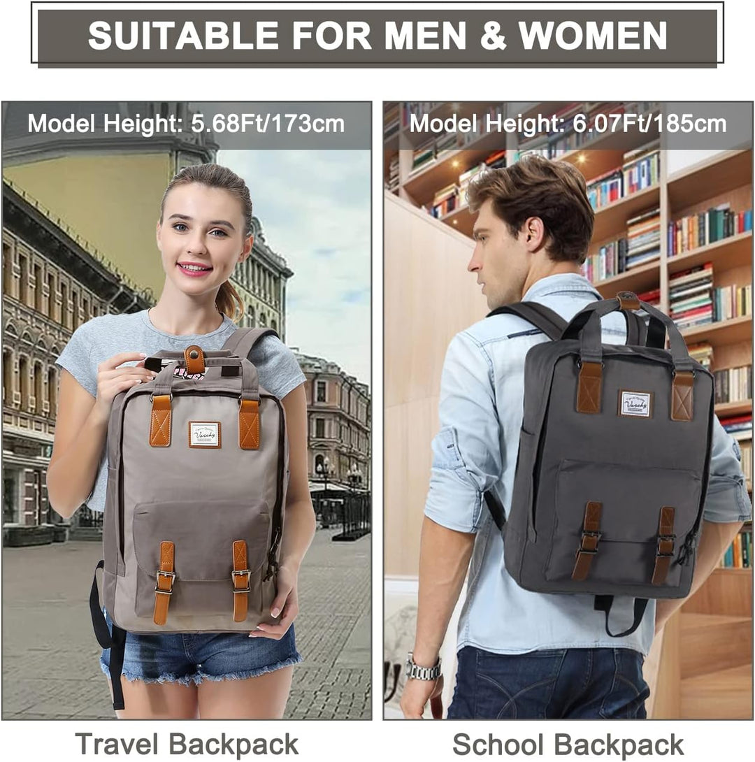Close-up of the water-resistant fabric on UrbanEase 15.6 inch vintage laptop travel backpack.