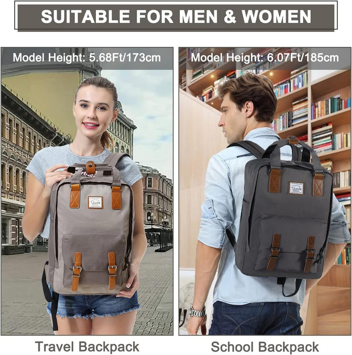Close-up of the water-resistant fabric on UrbanEase 15.6 inch vintage laptop travel backpack.