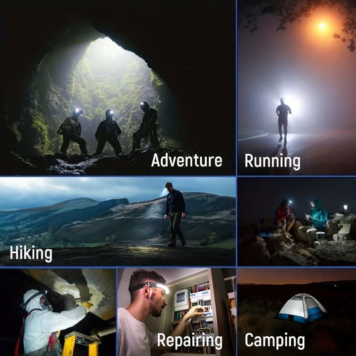 Comfortable, unisex 1500 lumens LED headlamp with adjustable strap for secure fit during running, hiking & outdoor sports.
