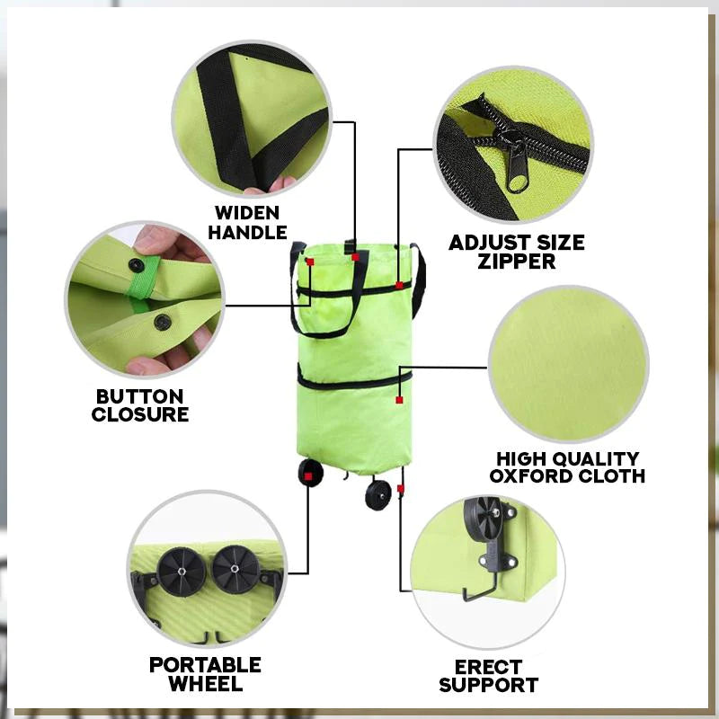 Eco-friendly portable shopping cart bag with durable wheels, great for market & groceries.