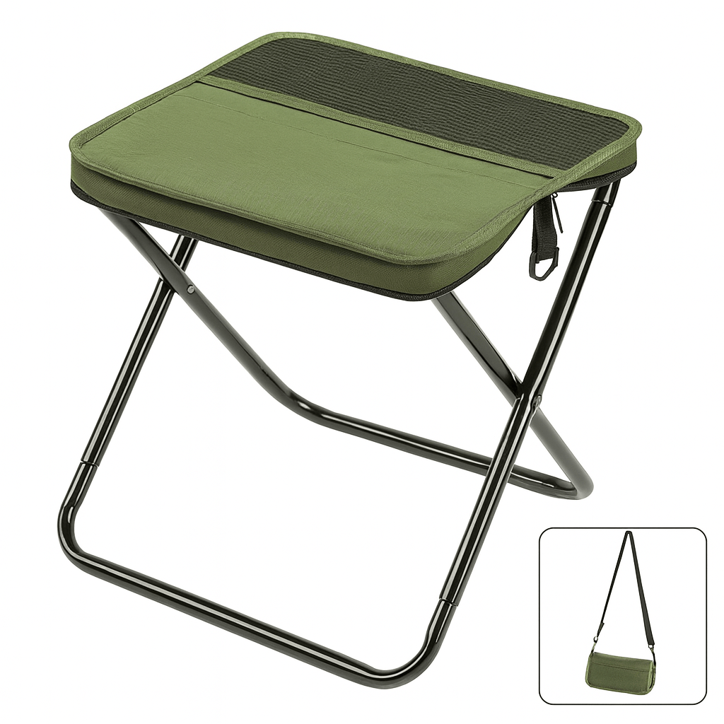Practical 2-in-1 folding chair backpack, offering comfortable seating & storage for hiking & camping.